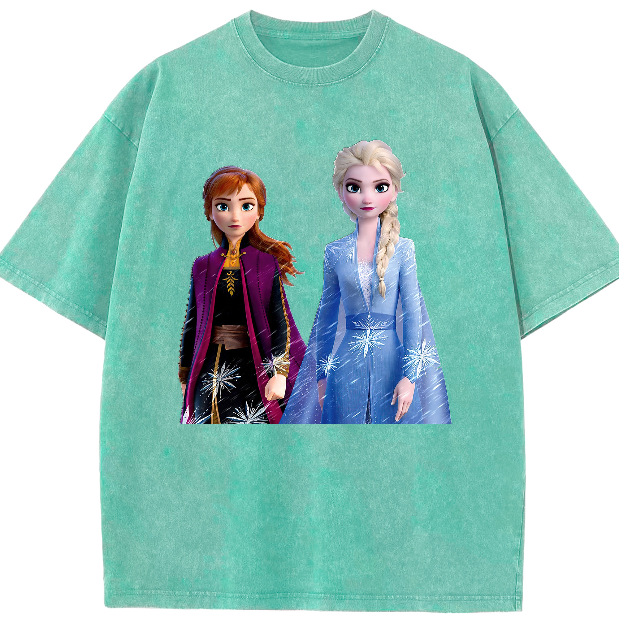 （画像用） アナと雪の女王 アンナ エルサ Frozen Anna Elsa 綿100% ヴィンテージ風 半袖Tシャツ（フロントプリント）